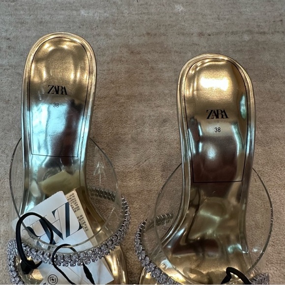 Zara Sparkly Heeled Vinyl Sandals. Size 7.5 NWT EU 38 - Picture 9 of 13